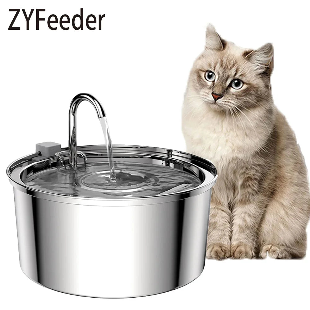 Fontaine à eau pour chat inox 2,2 L — silencieuse, filtrée