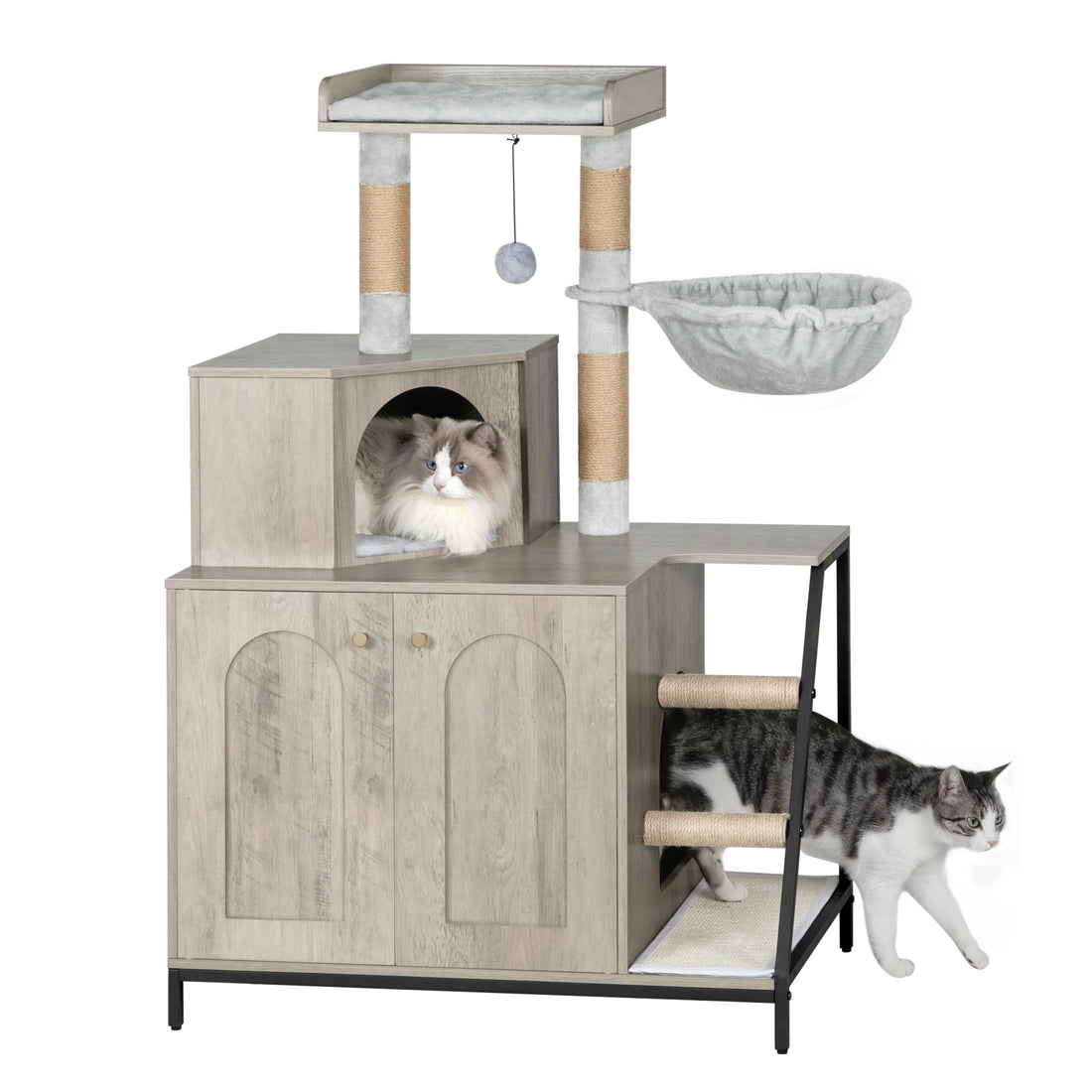 Modern cat house with hidden litter box and platform