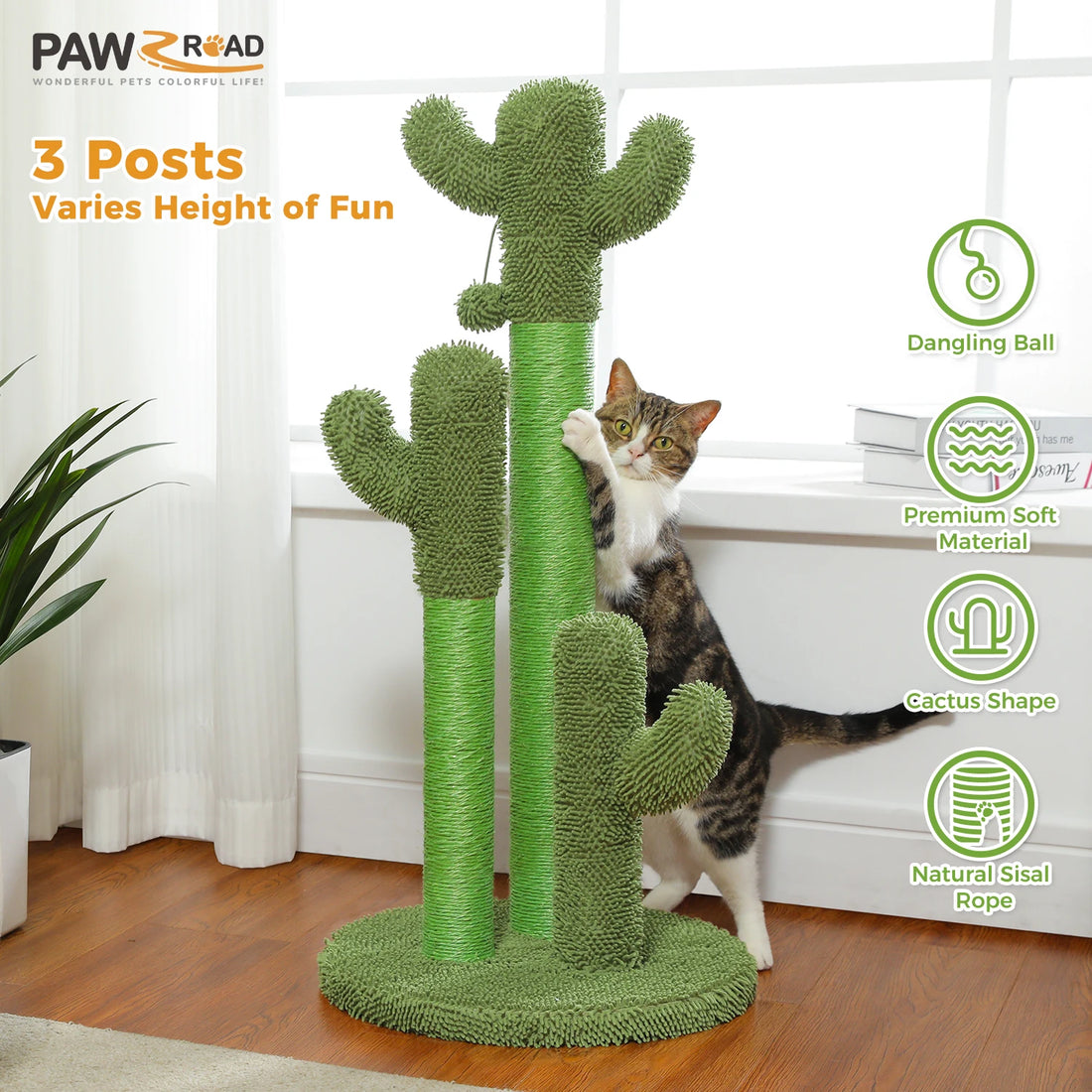 Griffoir cactus pour chat 3 poteaux sisal