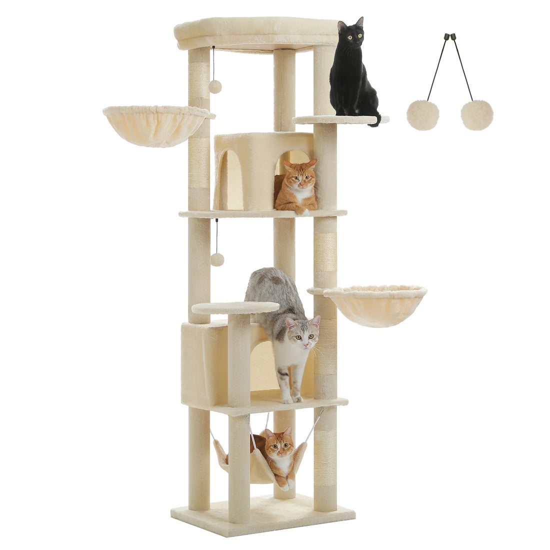 Arbre à chat d'angle avec panier suspendu