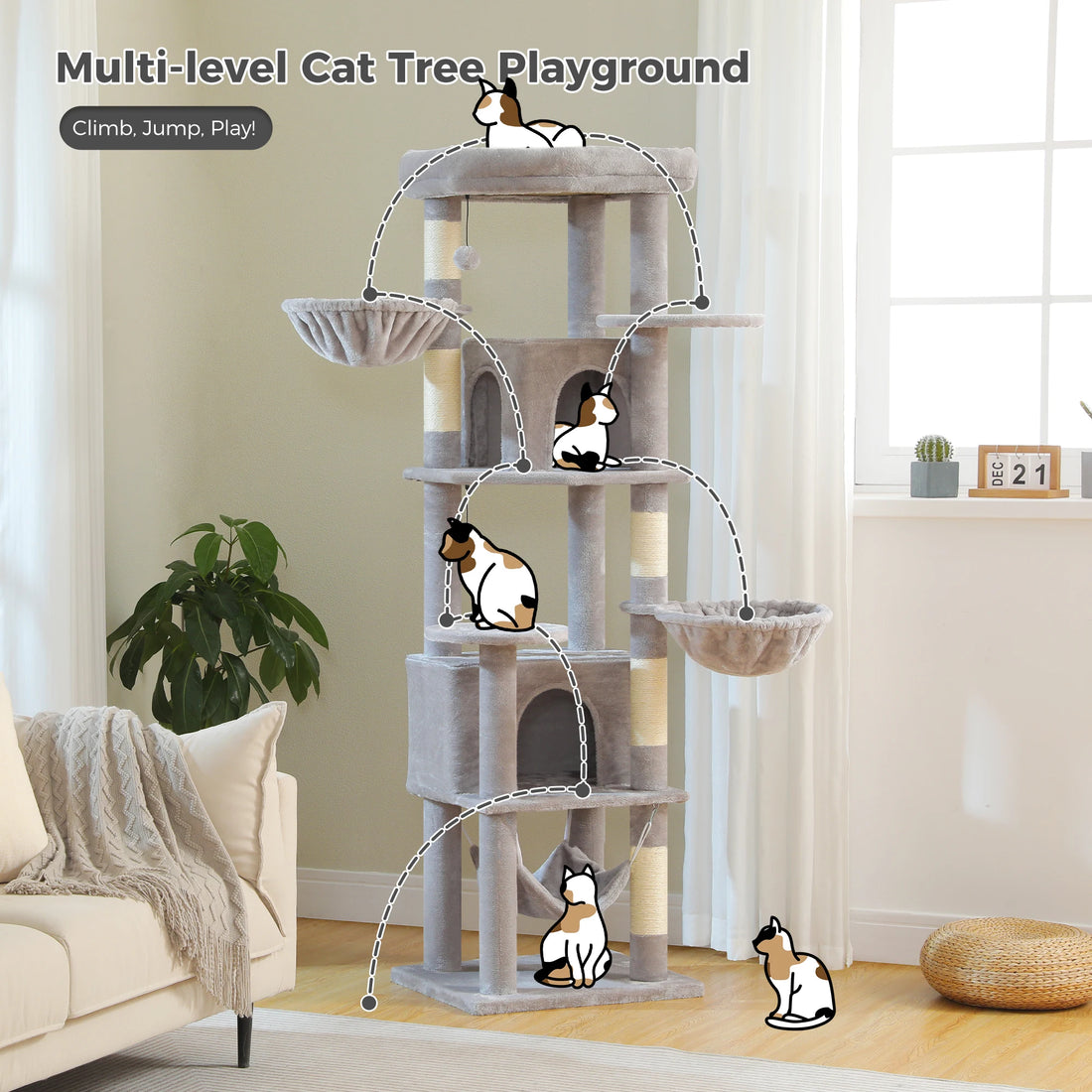 Arbre à chat d'angle avec panier suspendu