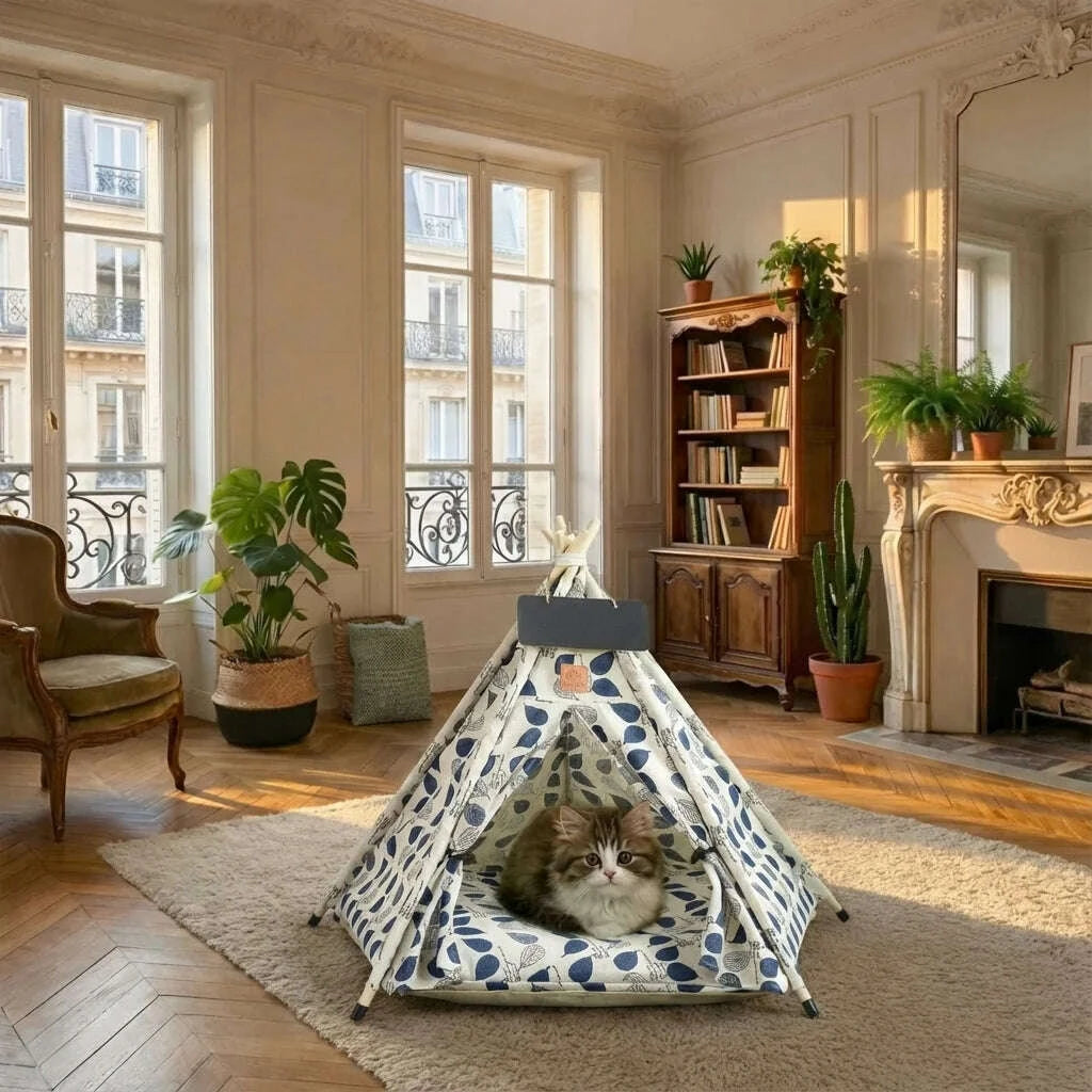 Tipi pour chat au style naturel — vue arrière