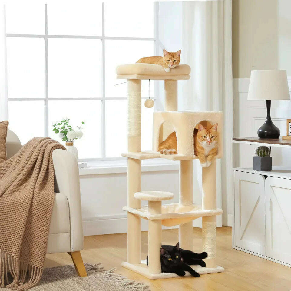 Arbre à chat design en bois élégant — vue de côté