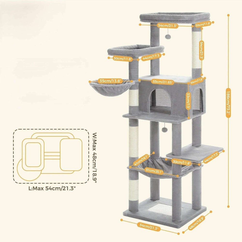 Arbre à chat design épuré et fonctionnel — vue en perspective