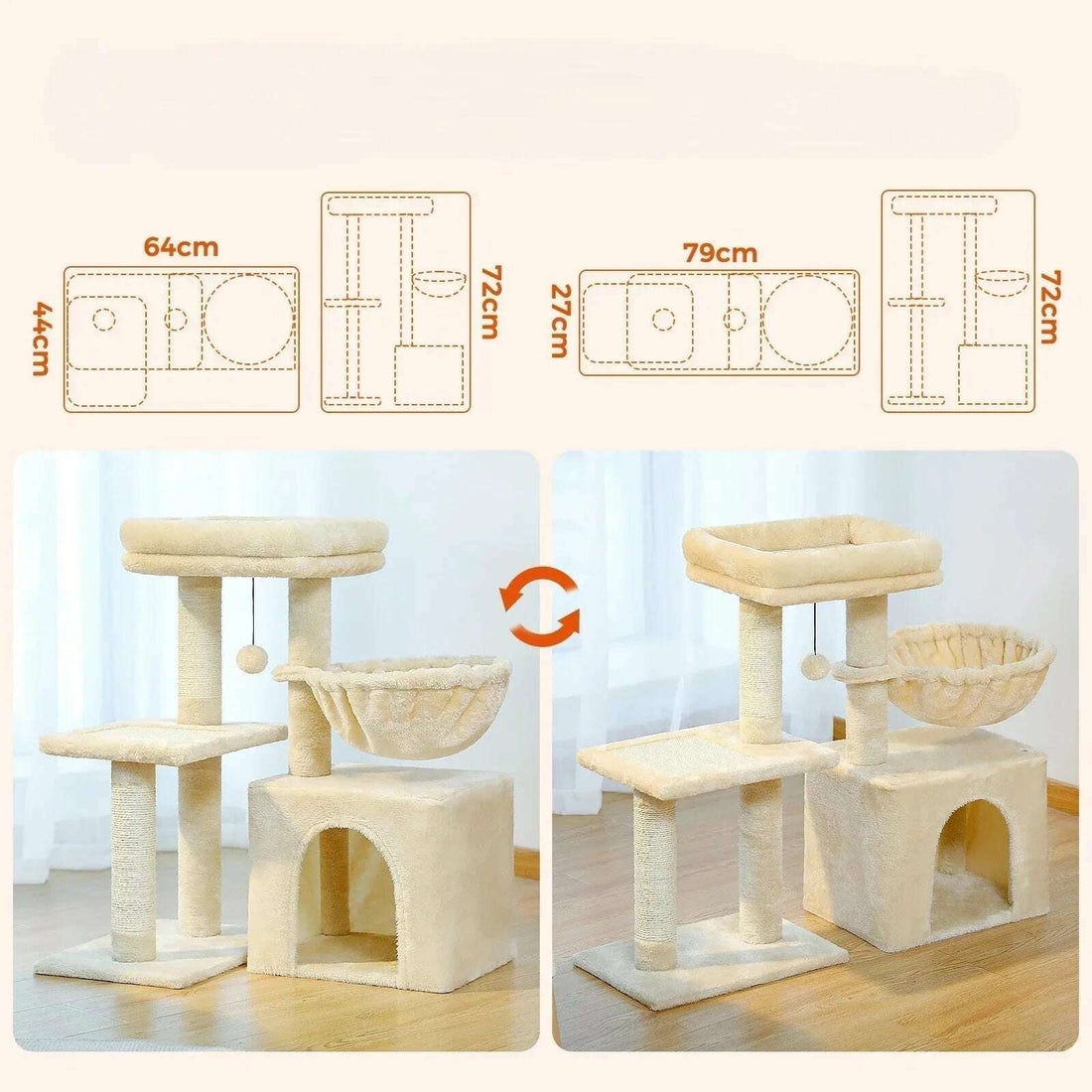 Arbre à chat compact et design — vue en perspective