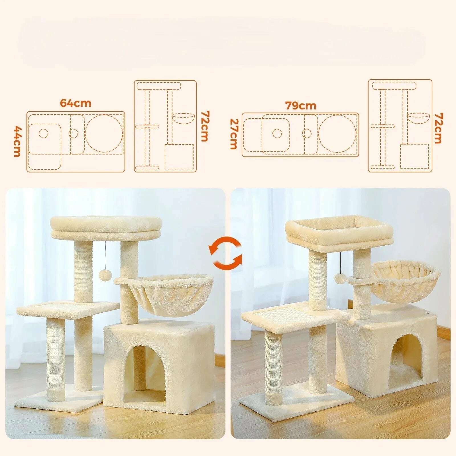 Arbre à chat compact et design — vue en perspective