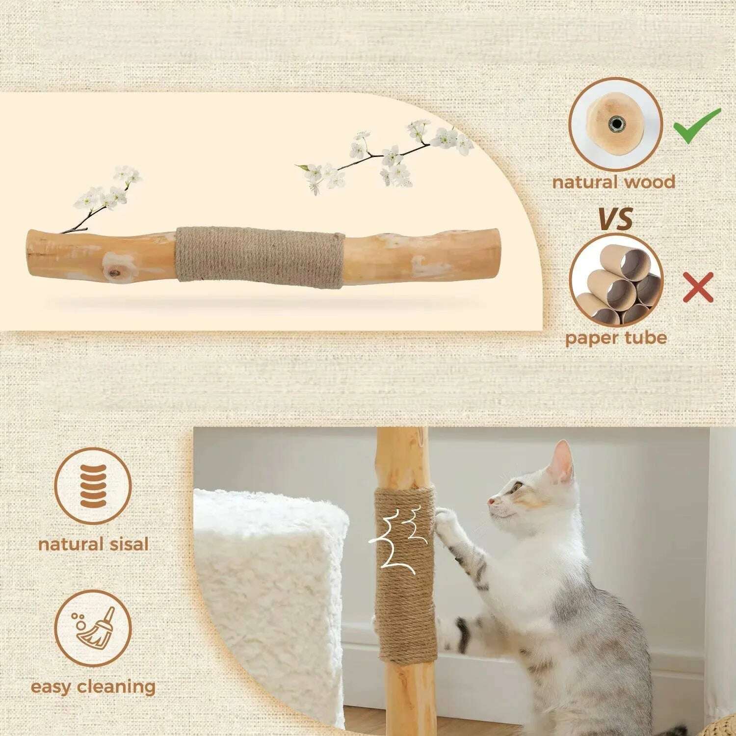 Petit arbre à chat en bois massif — en situation