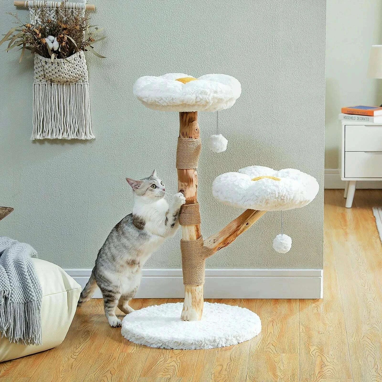 Arbre à chat design en bois naturel — vue d'ensemble