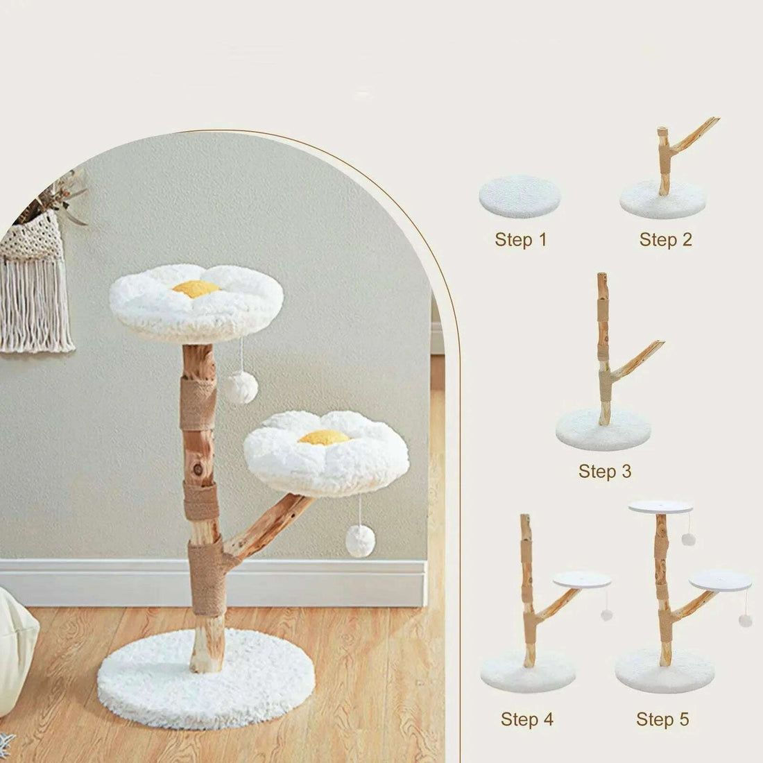 Arbre à chat design en bois naturel — vue arrière