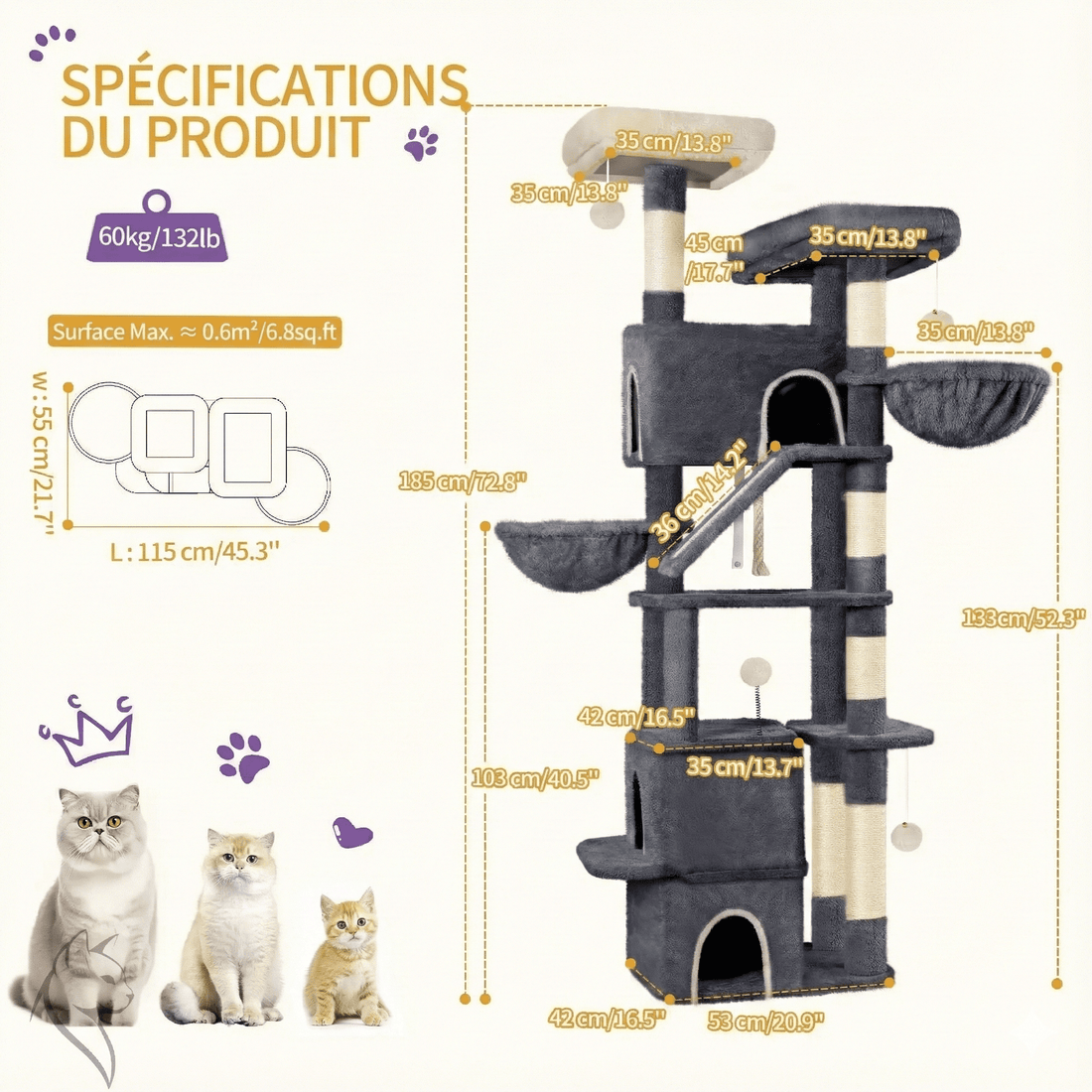 Arbre à chat multi-niveaux pour Maine Coon — détail