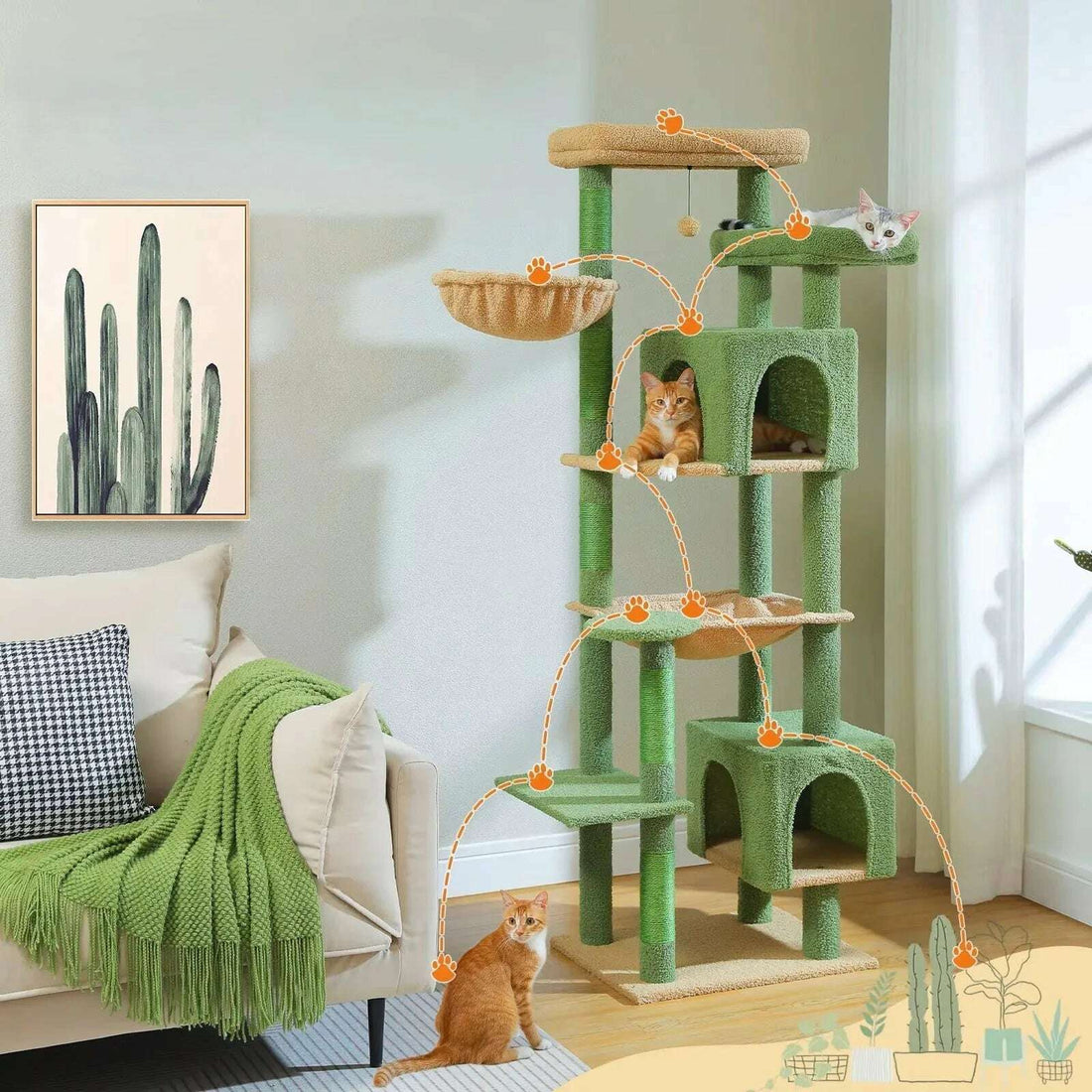 Arbre à chat design cactus XXL — vue de côté