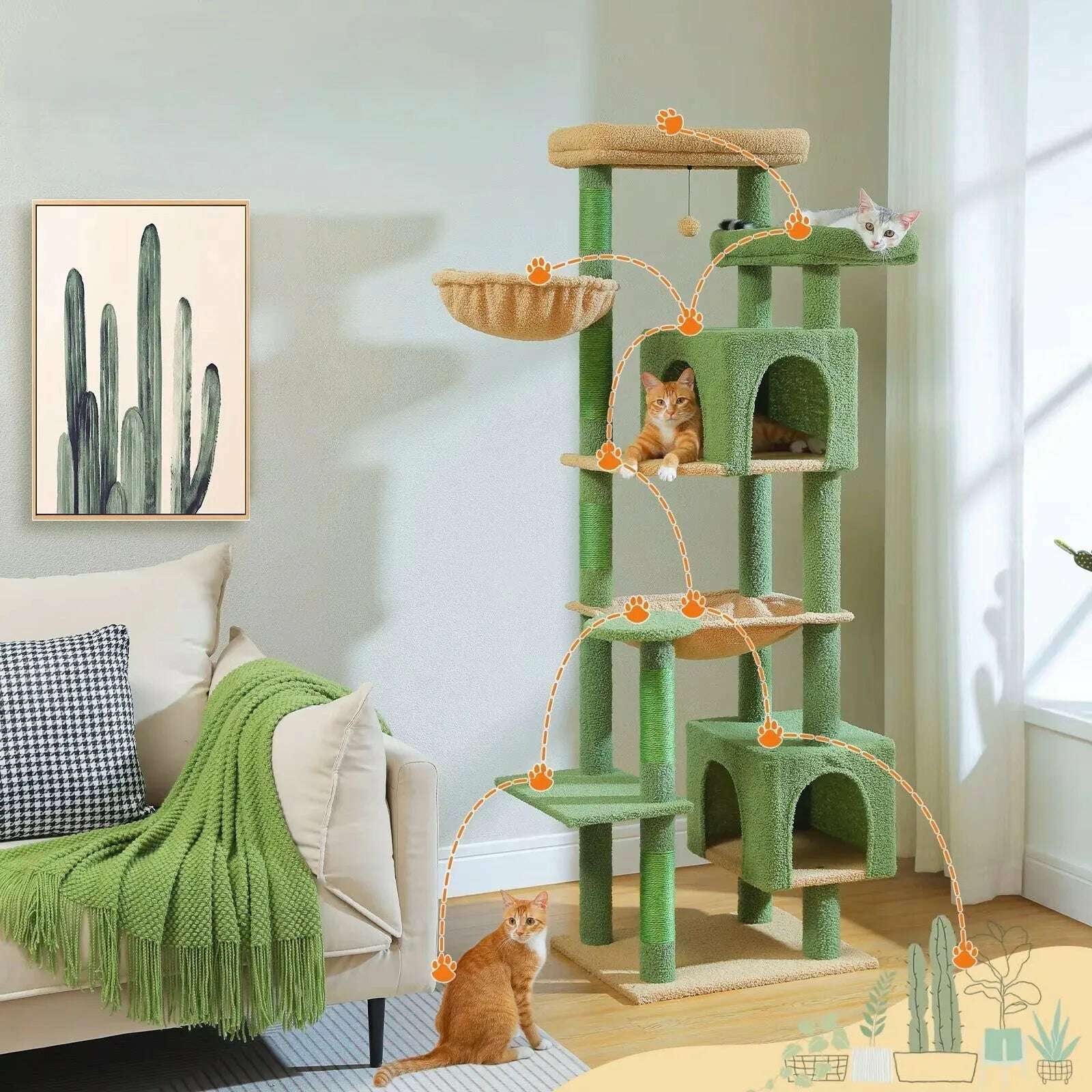 Arbre à chat design cactus XXL — vue de côté