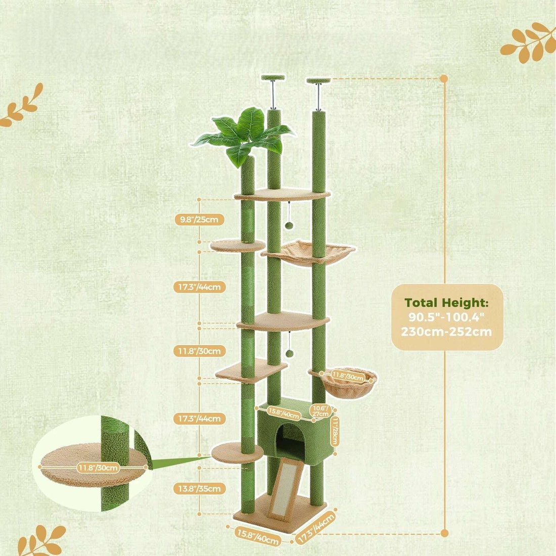 Arbre à chat XXL vert, plateformes et griffoir sisal