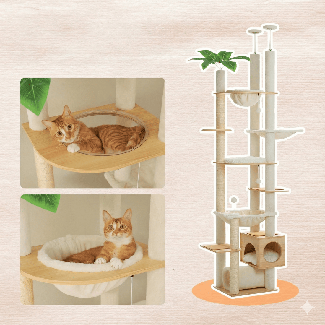 Arbre à chat en bois XXL, vue de côté