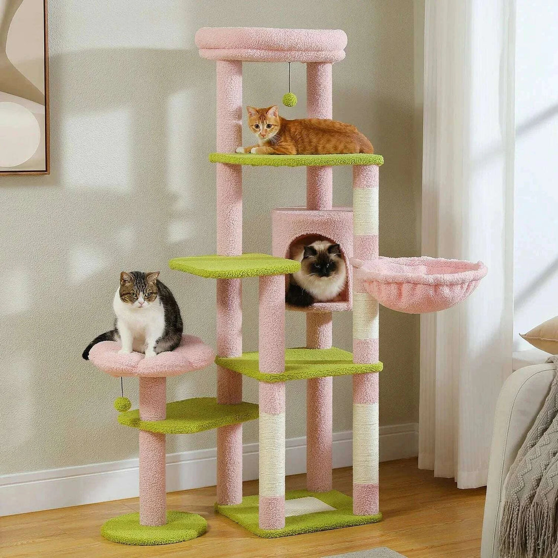 Arbre à chat XXL motif floral — vue de côté