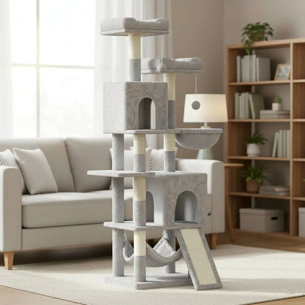 Arbre à chat XXL en gris clair — vue arrière
