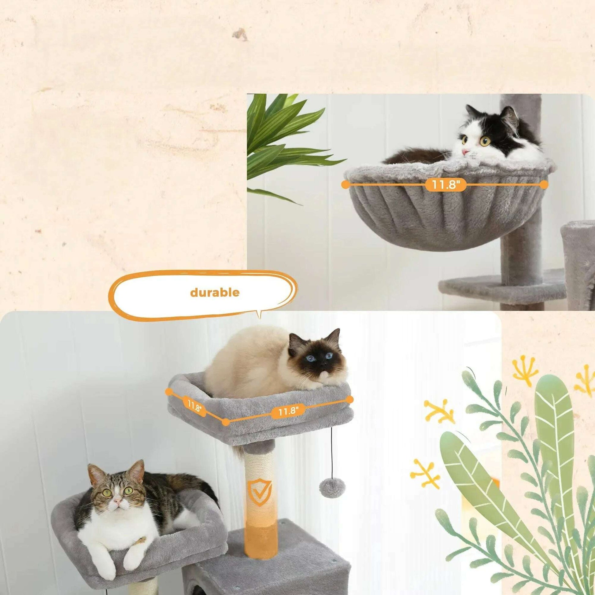 Arbre à chat XXL élégant et fonctionnel — vue en perspective