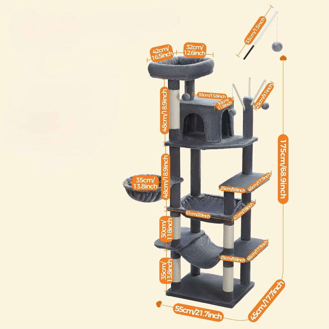 Arbre à chat XXL pour grands félins — vue en perspective
