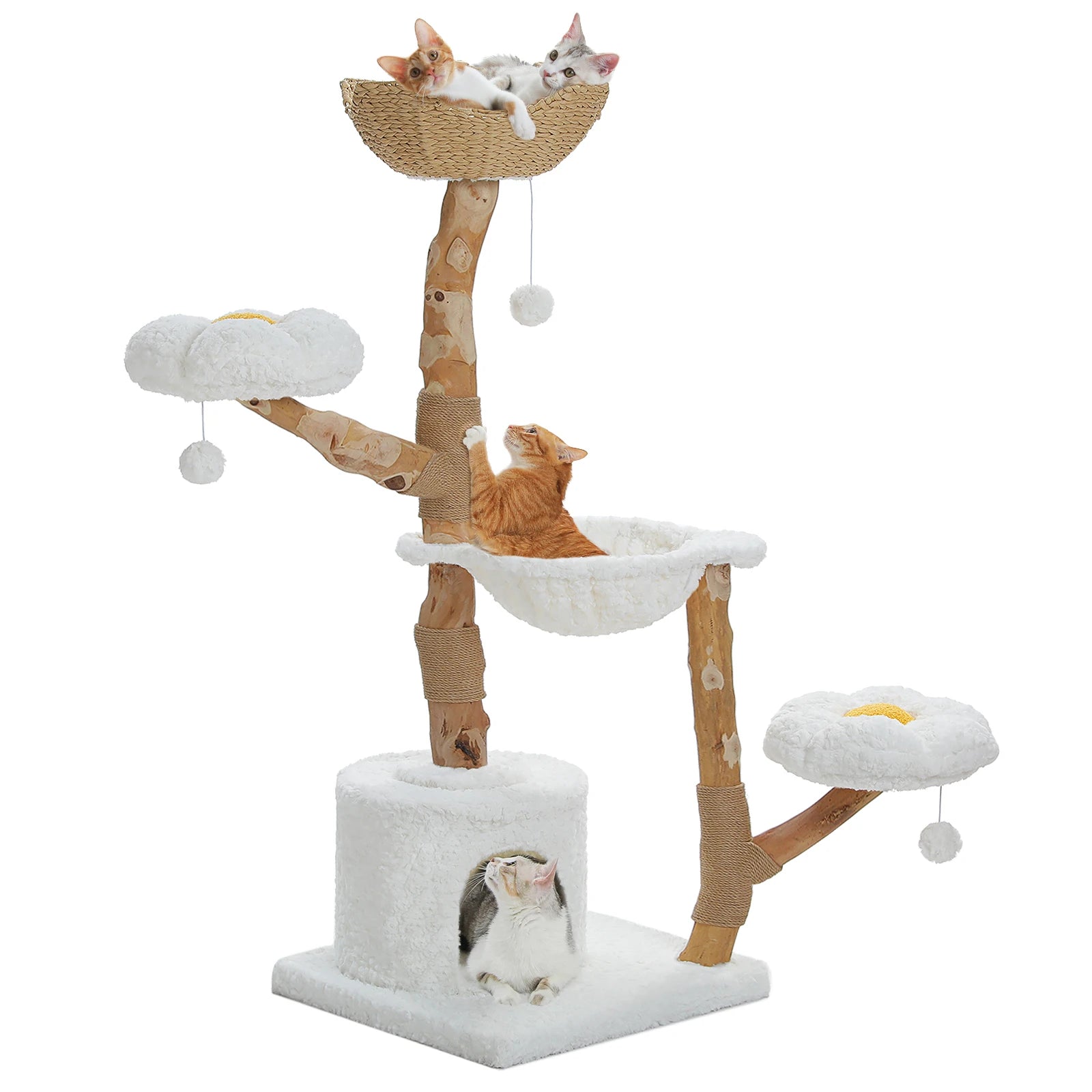 Arbre à chat en bois naturel — vue de côté