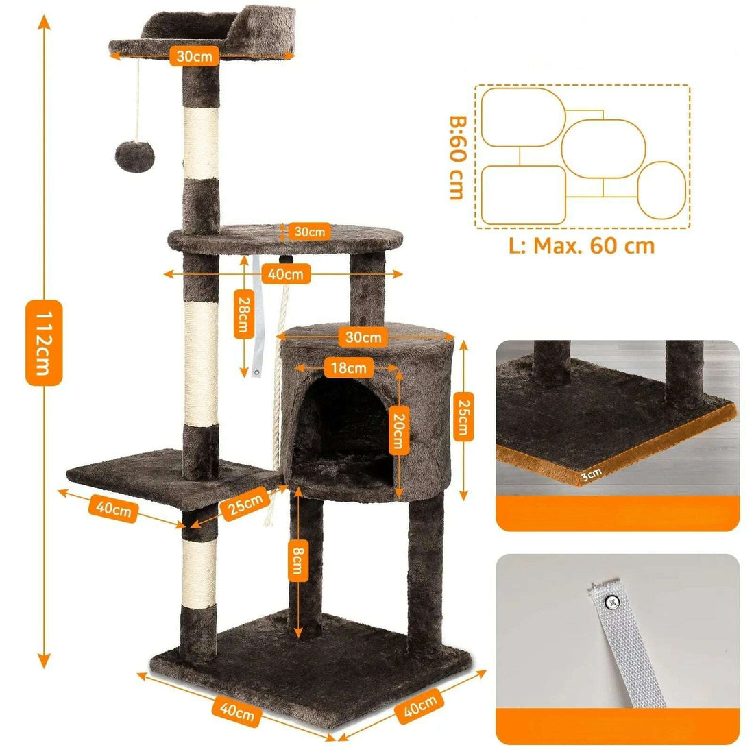 Arbre à chat pour chaton, niche et hamac