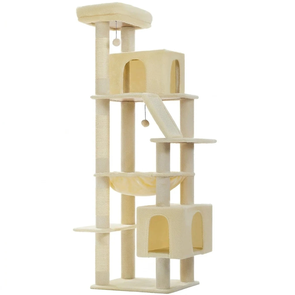 Arbre à chat 180 cm à deux grandes niches Beige