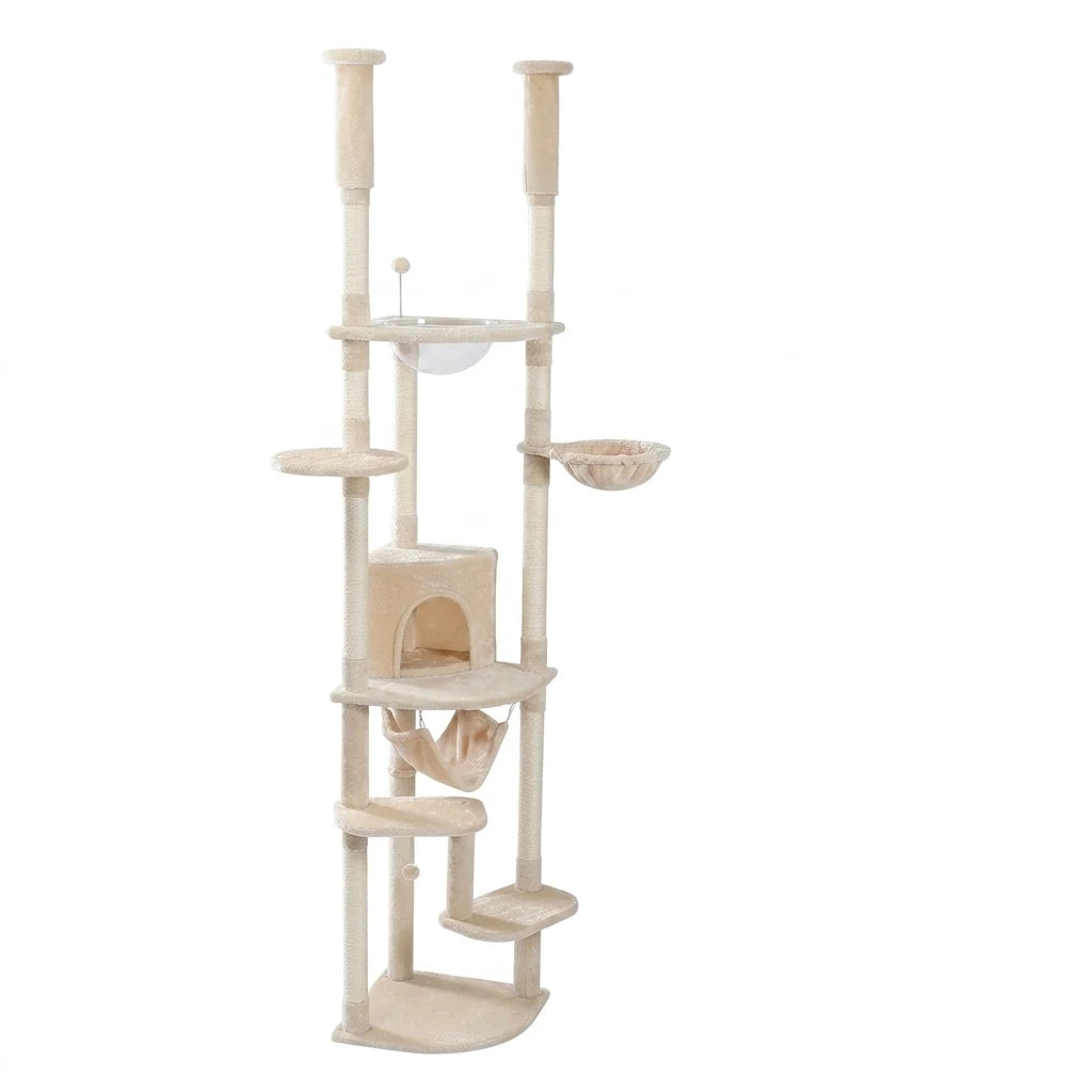 Arbre à chat télescopique multi-niveaux Beige