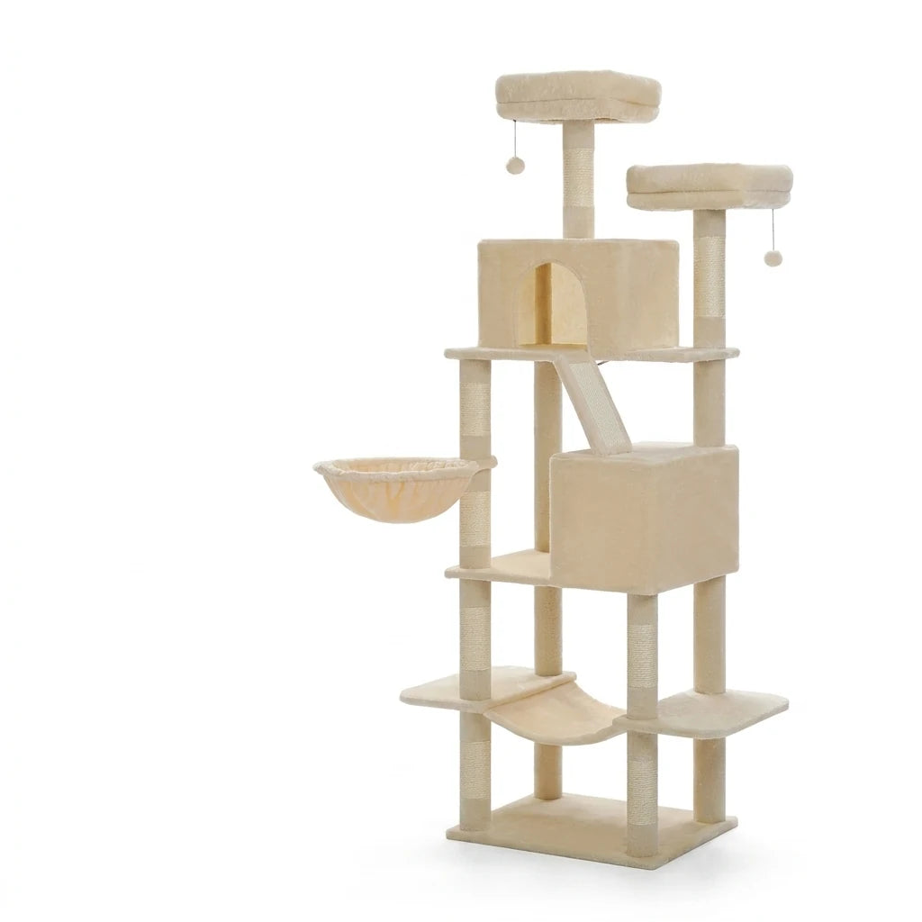 Arbre à chat d'angle avec panier suspendu Beige
