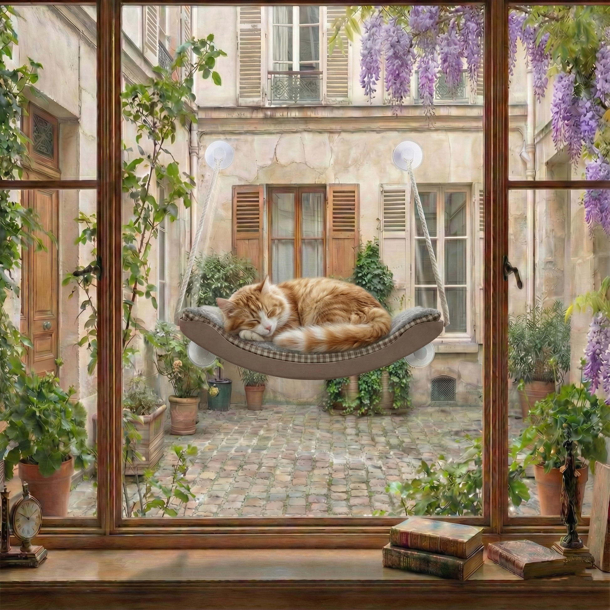 Hamac pour chat à ventouse marron — vue d'ensemble