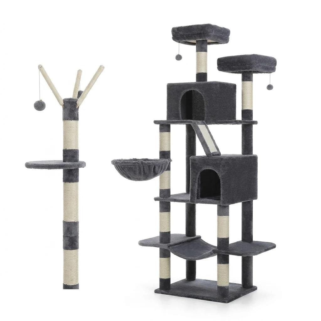 Arbre à chat d'angle avec panier suspendu Gris foncé