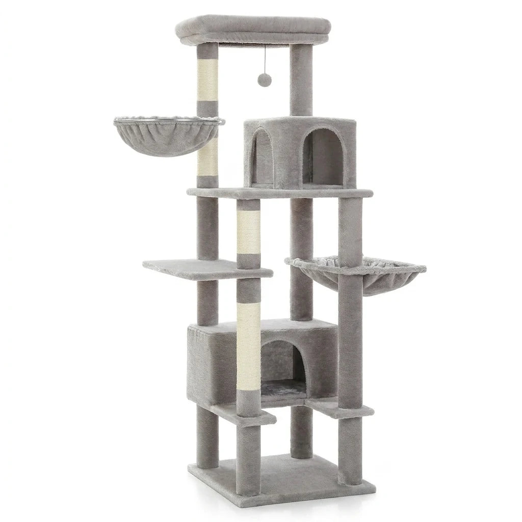 Arbre à chat 2 niches et hamac métallique Gris