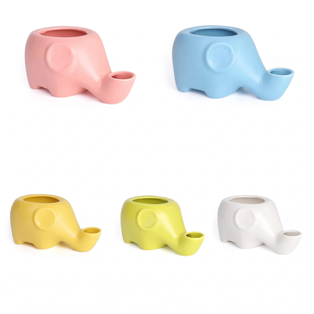 Gamme de bases en céramique en forme d'éléphant, sans réservoir : rose, bleu, jaune, vert anis et blanc