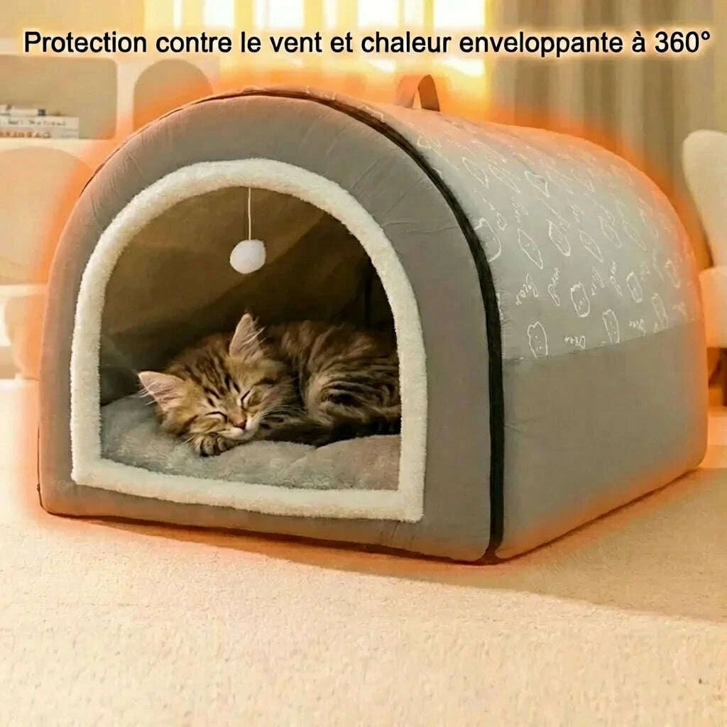 Maison moderne pour chat en gris — en situation