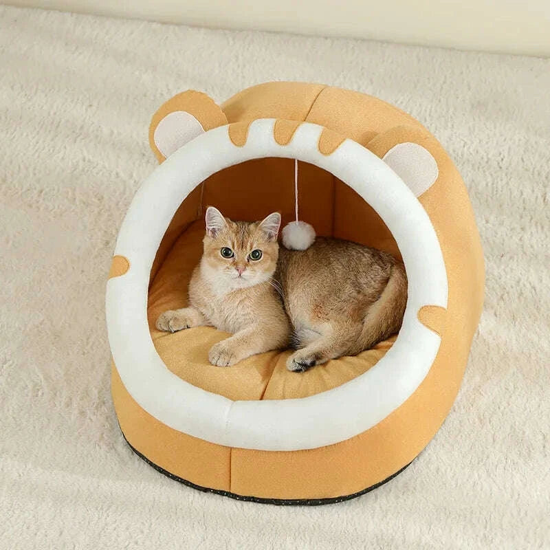 Maison confortable pour chat orange clair — vue arrière