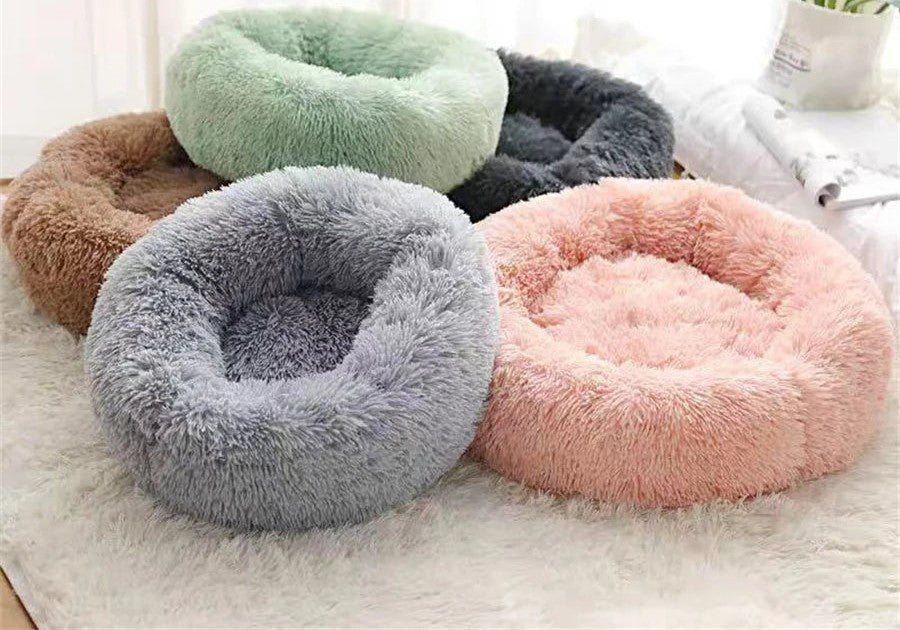 Faux fur donut cat beds, five colors