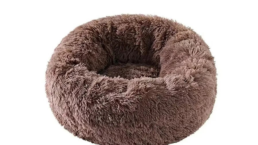 Faux fur donut cat bed, brown