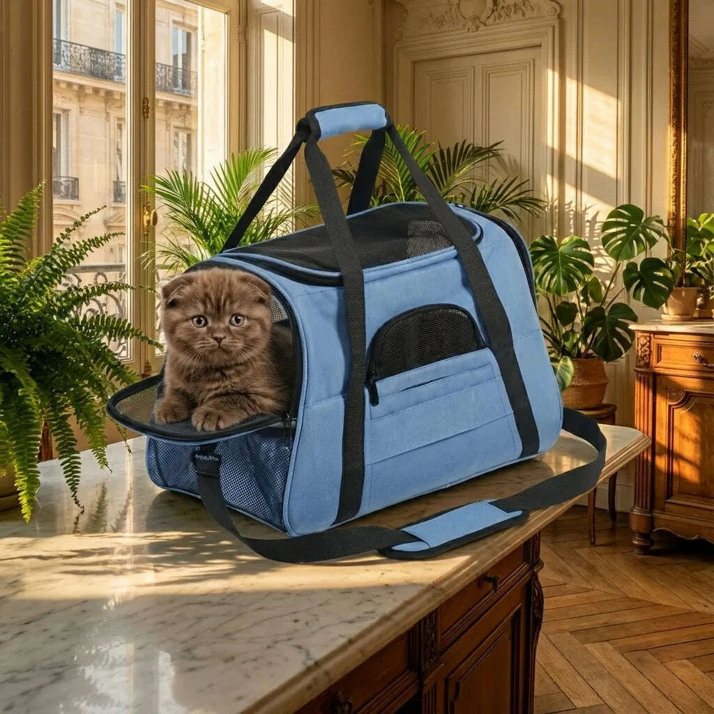 Panier de transport respirant pour chat, bleu — vue d'ensemble