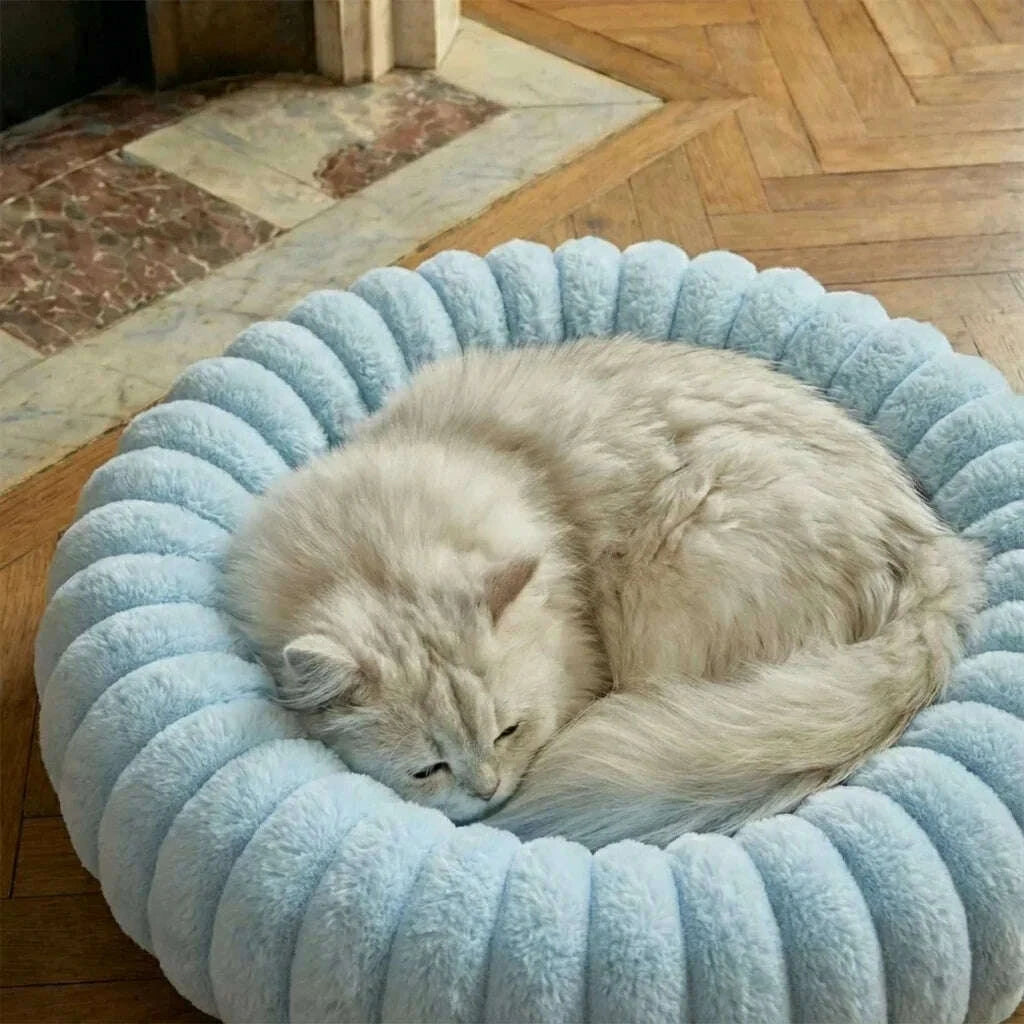 Panier rond pour chat bleu clair — vue arrière