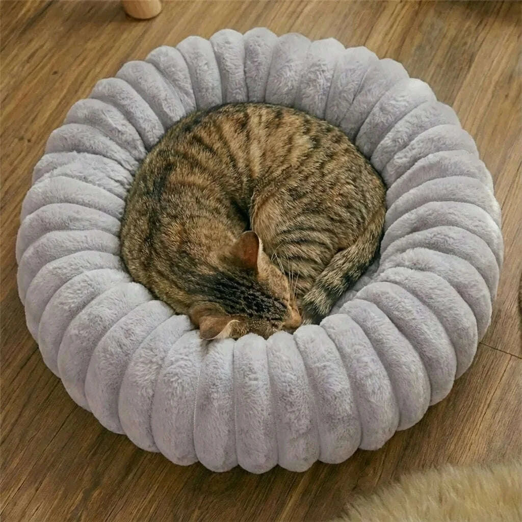 Panier pour chat gris, forme donut