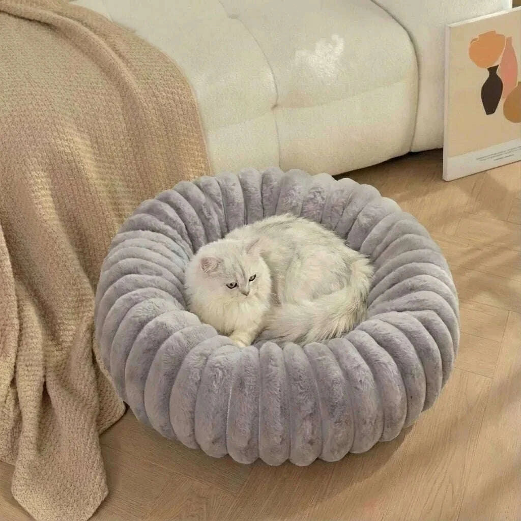 Panier pour chat gris, forme donut
