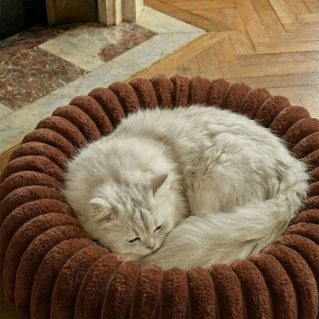 Panier rond lavable pour chat en marron — vue arrière