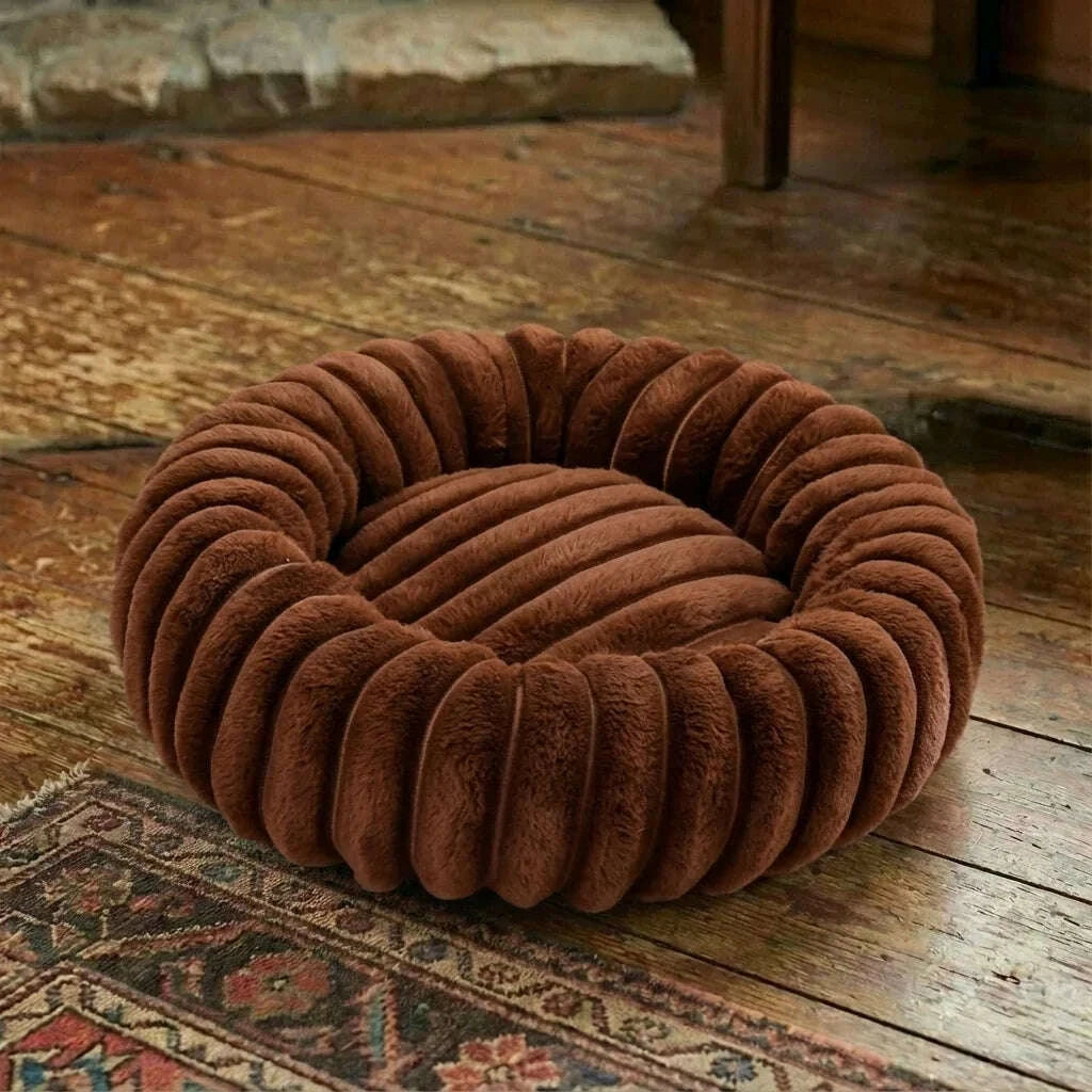 Panier rond lavable pour chat en marron — en situation