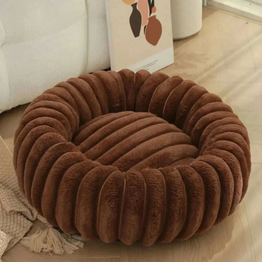 Panier rond lavable pour chat en marron — vue zoom
