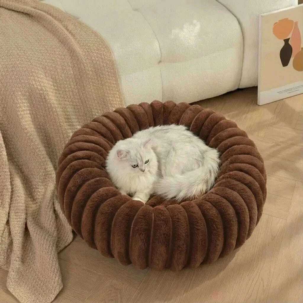 Panier rond lavable pour chat en marron — détail