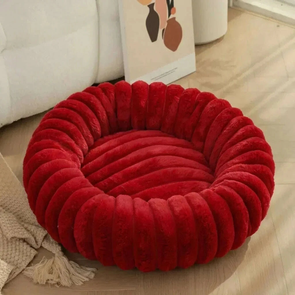Panier rond rouge pour chat — vue zoom
