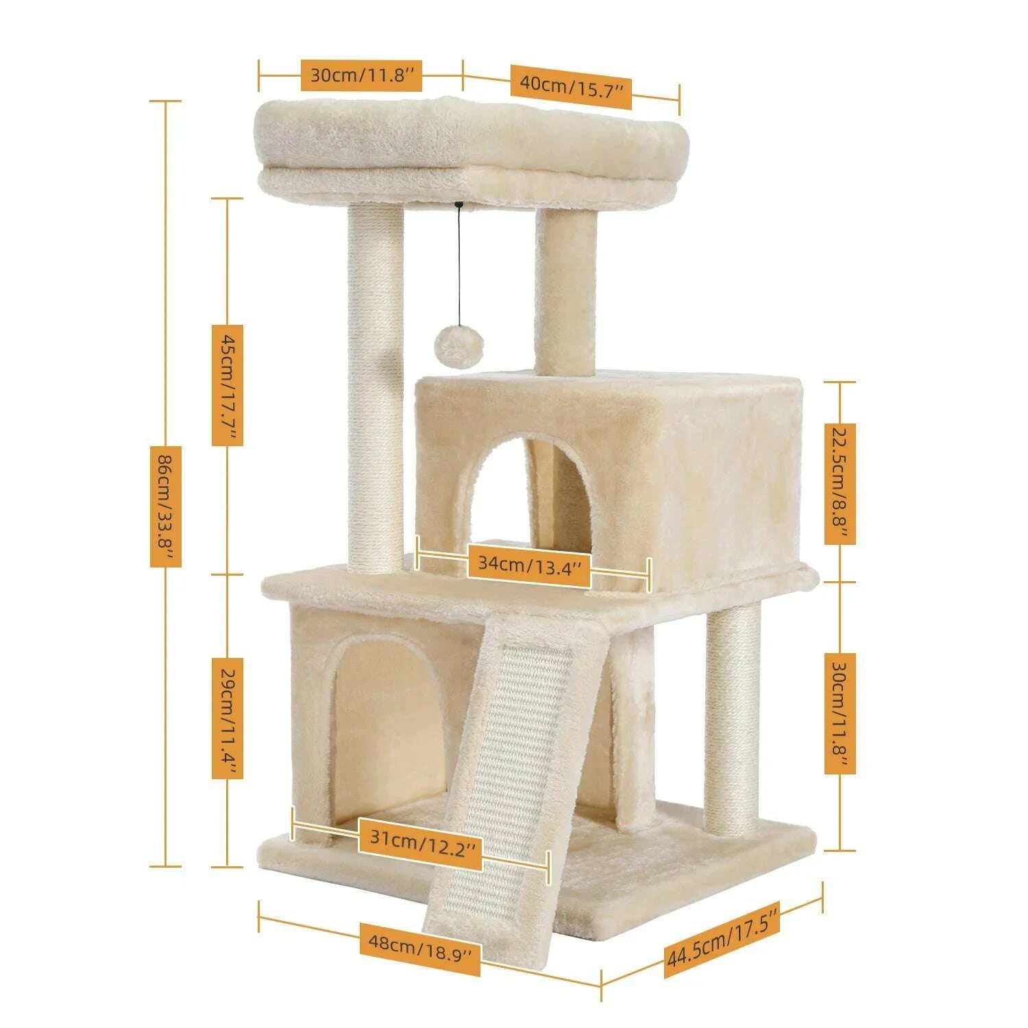 Petit arbre à chat en peluche — vue en perspective