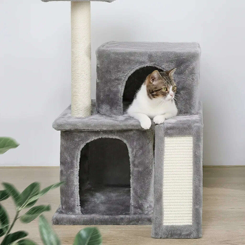 Petit arbre à chat en peluche — vue de côté