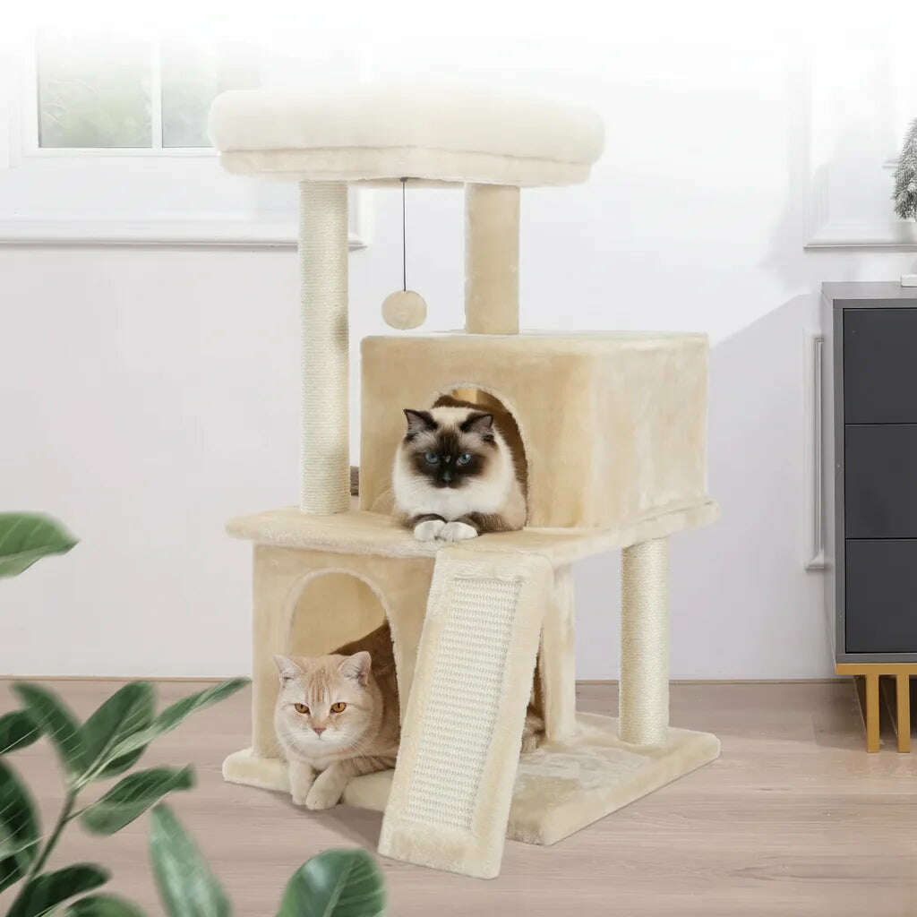 Petit arbre à chat en peluche — vue en perspective