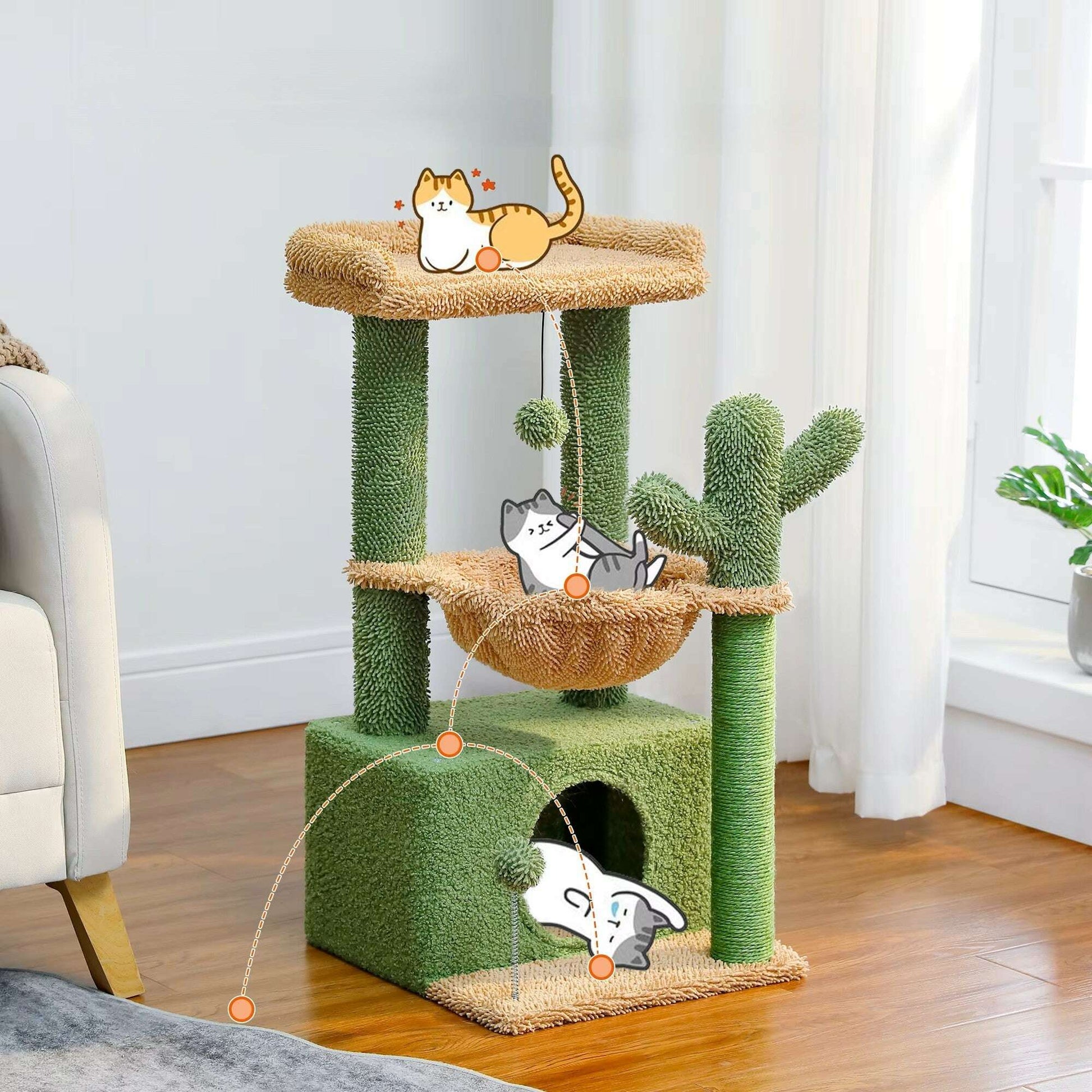Petit arbre à chat compact et design — vue en perspective