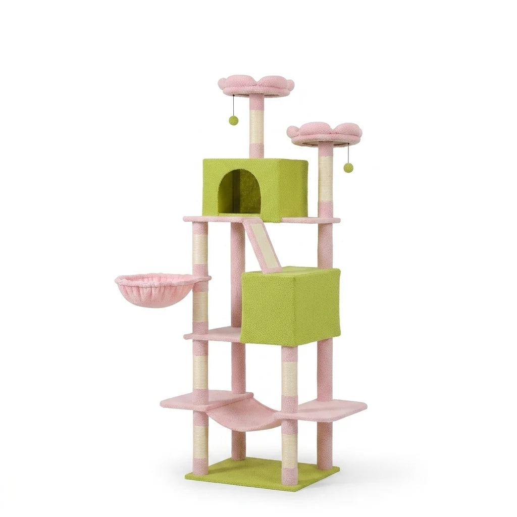 Arbre à chat d'angle avec panier suspendu Rose