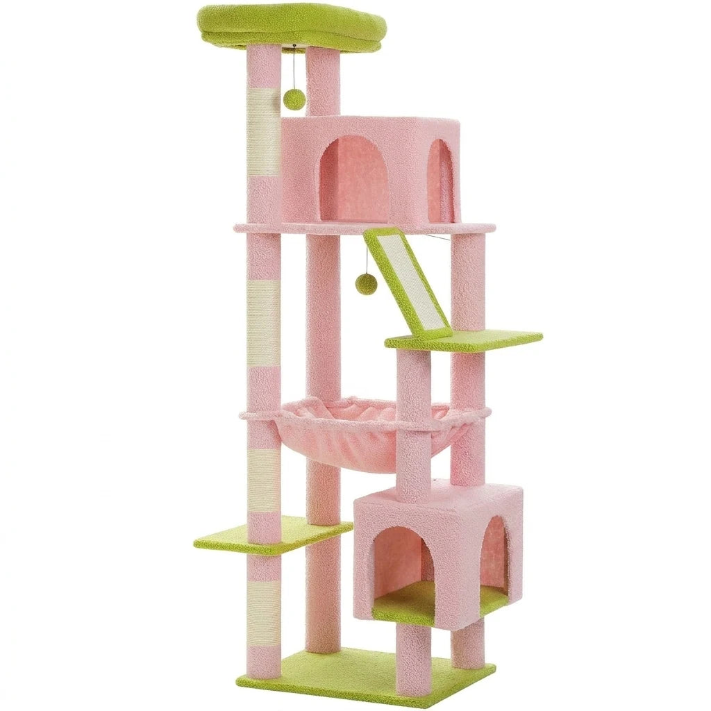 Arbre à chat 180 cm à deux grandes niches Rose